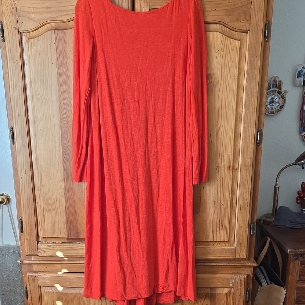 Linen Orange Long Sleeve Dress